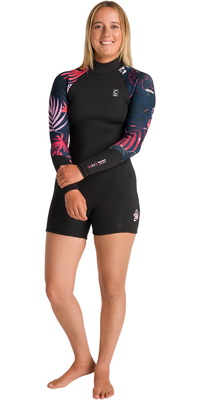 2026 C-Skins Womens NuWave Solace Lite 2/2mm Back Zip Springsuit Wetsuit C-NSOL22SPW - Black / Tropical